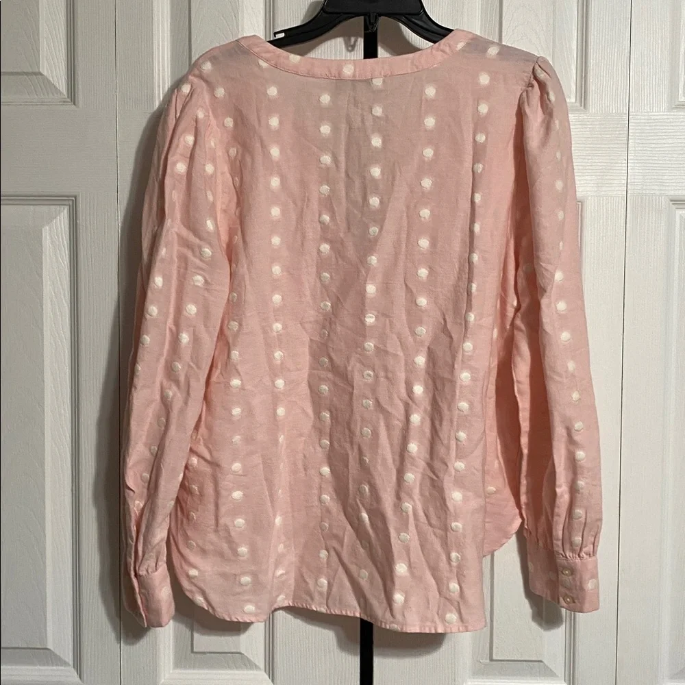 LOFT Pink & white cotton blend Dot Pullover Blouse top shirt size LARGE - Picture 6 of 11
